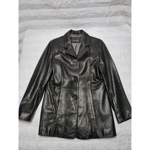 Adler Collection Womens Jacket Black Button Up Lamb Skin Leather Jacket Size M